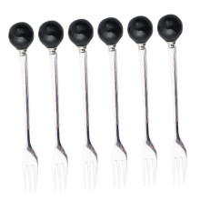 6pcs Mini Stainless Steel Dessert Forks Macaron Color Ceramic Handles, Black Ice Cream Forks For Home Tableware