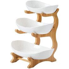 3Tier White Oval Bowl Set Ceramic Dessert Serving Stand For Appetizers Cakes Chips Dips And Snacks