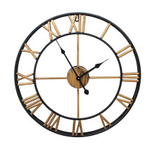 Large Roman Numeral Wall Clock Outdoor Patio Waterproof Metal 50cm Antique Black With Gold Accents Oversized Contemporary Retro Art Hanging Clock