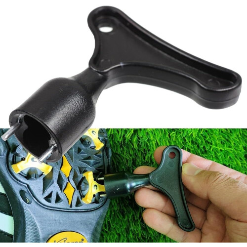 Twoprong plastic wrench for golf spikes, lightweight and practical design. 1