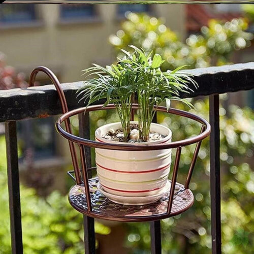 Spacesaving hanging balcony shelf, sturdy construction for multiple planters (copper) 2