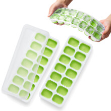 KEPLIN Silicone Ice Cube Trays with Non Spill Lids, 2 Pack, Green