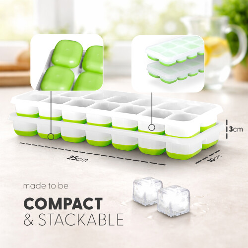 KEPLIN Silicone Ice Cube Trays with Non Spill Lids, 2 Pack, Green 1