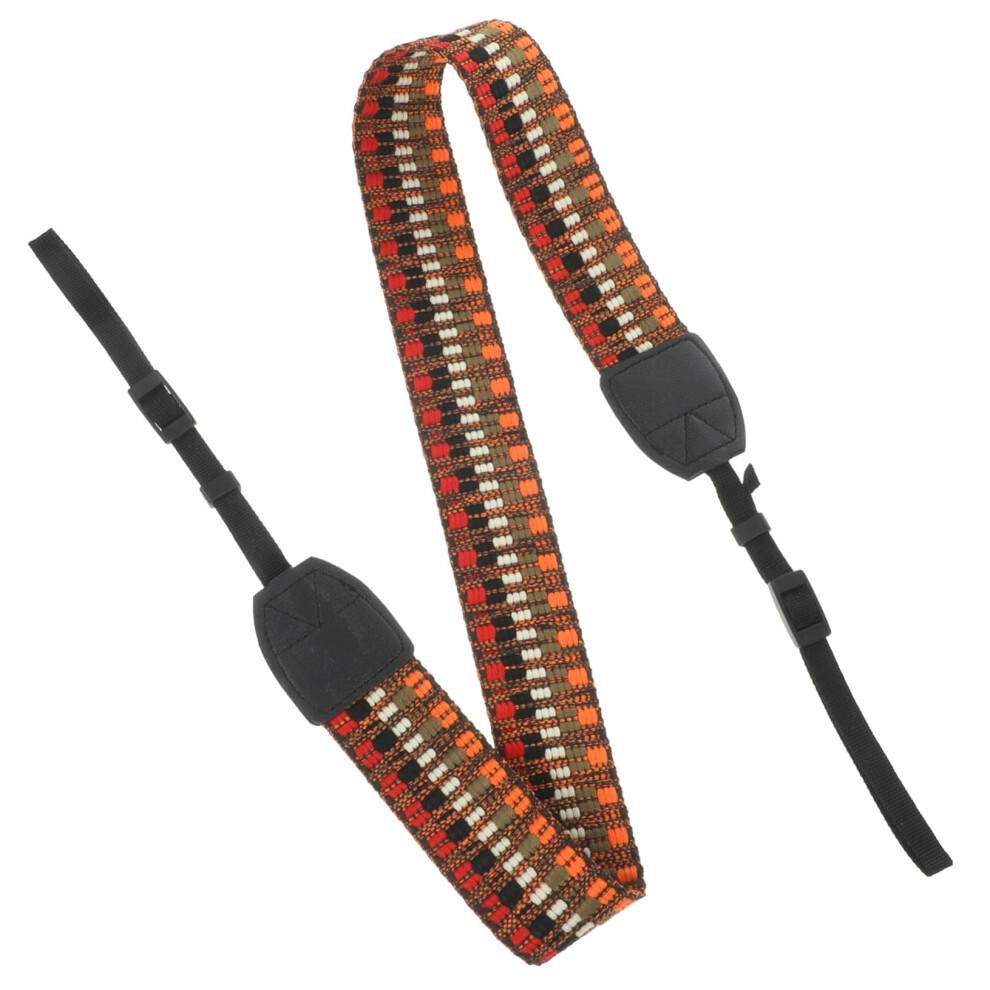 Vintage Ethnic Style Camera Sling Strap For Women, Adjustable Wide Shoulder Belt, Dslr Compatible, Bright Design Orange 9339159799789