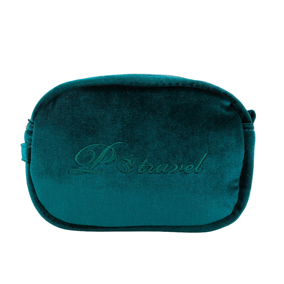 Green Stylish Travel Toiletry Organizer, Velvet Makeup Bag With Spacious Compartments For Women (Green)