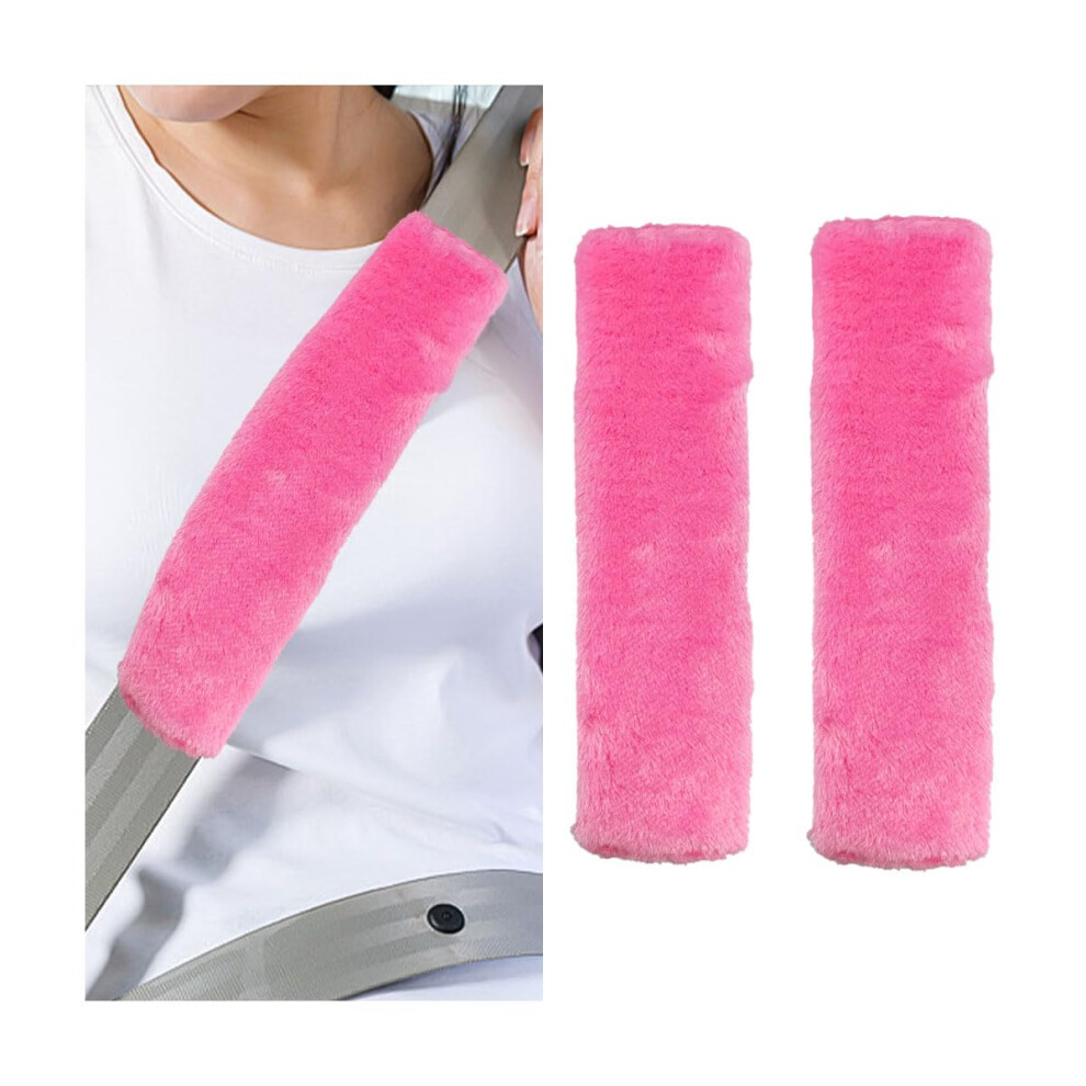 2 Pcs Plush Car Seat Belt Cover Shoulder Pad, Soft Neck Protector, Universal Comfort Pink 9339159801178