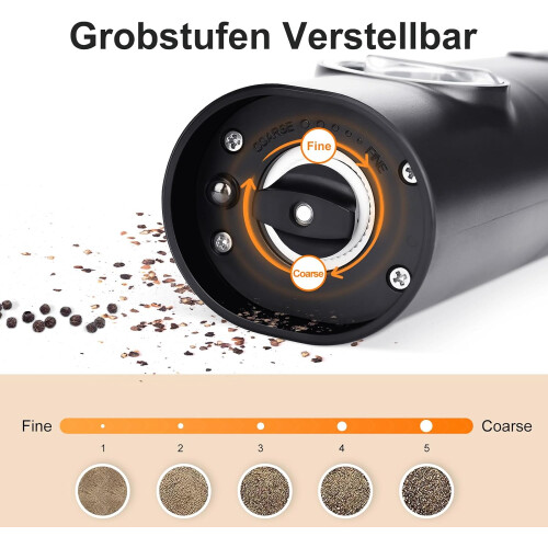 Adjustable Electric Spice Grinder Mill, Automatic Grinding Functionality for Consistent Results, Tellicherry Peppercorns, Freshness Sealed Design, Ide 1