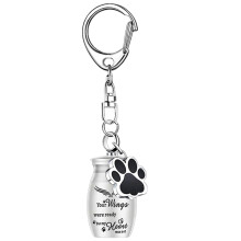 Dog Ashes Urn, Small Dog Urn with Paw Charm Keyring, Memorial for Cat Burial, 2.76x0.63 Inches Silver