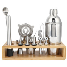 Veelzijdige cocktailmixset, elegante geschenkverpakking met roestvrijstalen cocktailshaker en bamboe standaard voor professioneel bartenden (16-delig)