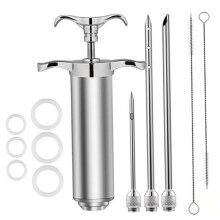 Turkey Baster, 2oz/60ml Stainless Steel Turkey Baster Syringe with 3 Needles and Cleaning Brush, Meat Injector for Cooking, Injector Syringe