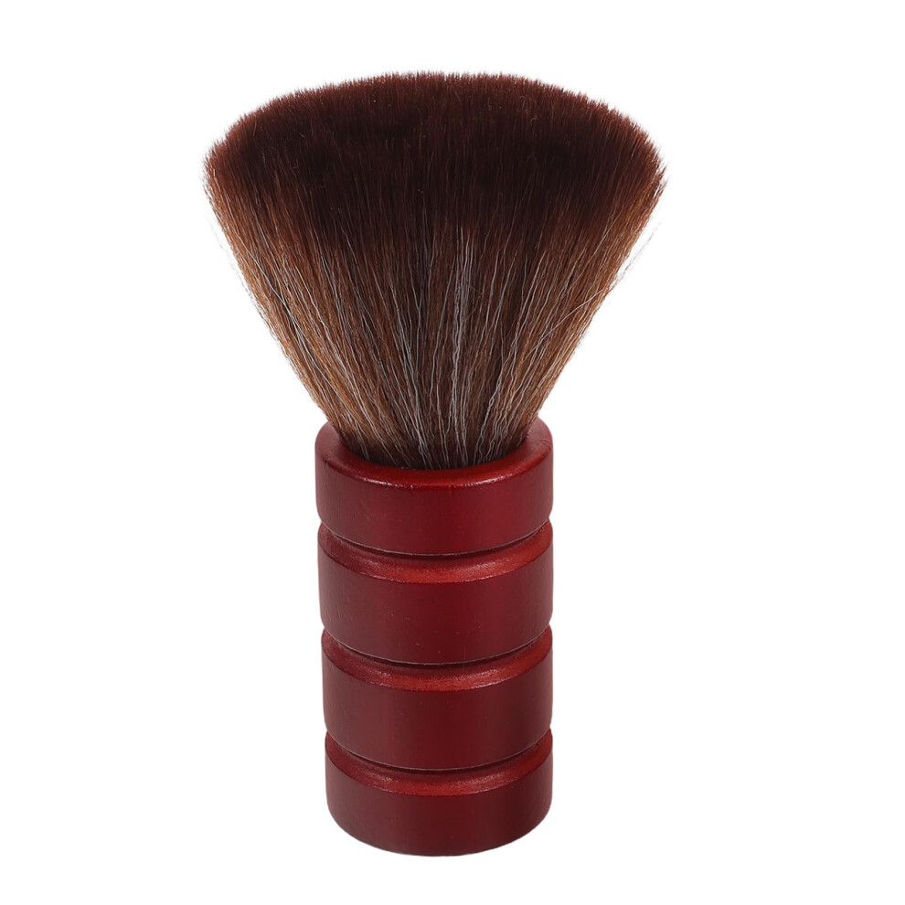 Barber Neck Duster with Soft Bristles and Ergonomic Wooden Handle Dark Red Hairdressing Brush
