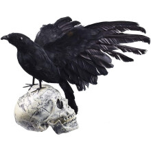 Wicca-Rabenskulptur, gotische Krähenstatue, Halloween-Rabenfigur, makabre Beinhauskunst, Polyresin-Schädeldekoration für okkult inspirierte