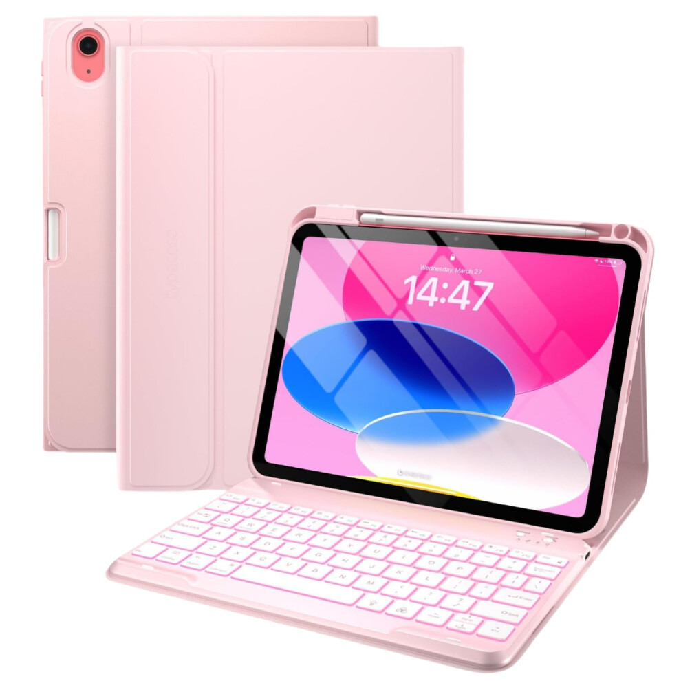 Keyboard Case For 10 12.1 Inch Tablet 2025 With Pencil Holder Magnetically Detachable Wireless Keyboard Pink 9339159802243