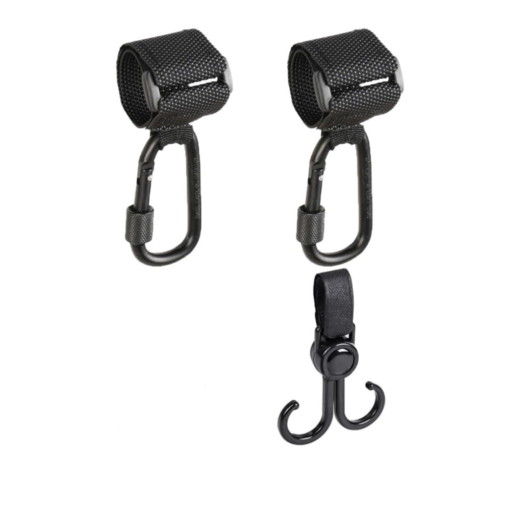 Durable Baby Stroller Organizer, Non Slip hook and loop Strap, 360 Degree Rotation, Portable Stroller Hooks, Strong Load Capacity, Easy Installation,