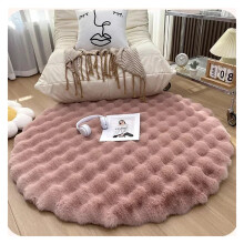 Carpets Round Velvet Rug Pink 30x30cm, Bubble Coral Velvet, Washable Fluffy Floor Mat For Modern Living Room Bedside