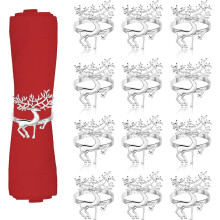Stevige servetringen, alledaagse servetringen met hertenmotief, metalen servetringen voor kerstfeestjes en bruiloftsdecoraties (zilver)