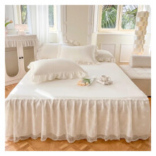 Pleated Fitted Sheet with Dust Ruffle, Washed Cotton Embroidered Lace (200x220cm 3pcs)