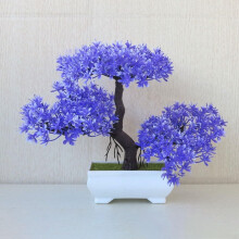 Realistic Mini Bonsai Set Of Artificial Flowers And Plastic Plants For Long Lasting Beauty Blue Miniature Indoor Decor