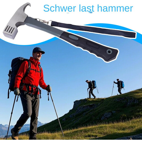 Camping Hammer, Zelthammer  29.5cm Tent Peg Hammer with Pull Hook  Ergonomic Grip 2