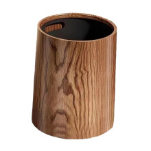 Imitation Wood Grain Trash Can Round Waste Basket Large Capacity Vintage Chinese Style Home Office Bathroom Garbage Bin