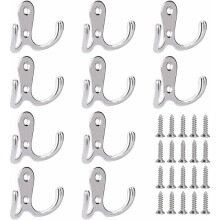Heavy Duty Wall Mounted Double Prong Hooks, Reliable Quality Durable Metal Coat Hooks for Organizing Your Coat, Towel, Hat, Key, Bag in Various Spaces