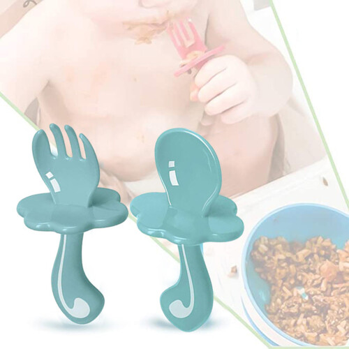 Babylöffel-Gabel-Set, Easy Grip Baby-Besteck-Set, 2