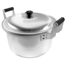 Large aluminum cooking pot with double handles, soup pot for induction cooktops, suitable for rice, noodles, and porridge.