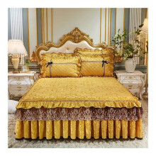 Autumn Winter Velvet Lace Bed Skirts Thick Cotton Clip European Style 180x200cm A3