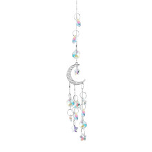 Crystal Moon Sun Catcher, Light Catcher Prism for Windows, Natural Healing Stones, Wind Chime Sun Catcher, Rainbow Maker (Silver)