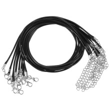 Pack of 10 Black Leather Cord with Clasp, 50 cm, Braided Waxed Necklaces, DIY Jewellery