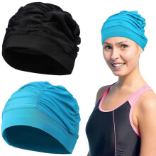 2er-Pack Badekappen, Badehüte aus Stoff, dehnbare, plissierte Badekappen für Damen und Herren