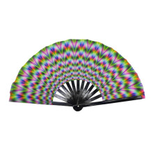 (C)UV Fluorescent Folding Fan Portable Bamboo Bone Handheld Fan Colorful Carnival Dance Party Kung Fu Fan with Bright Colors for Stage Performanc