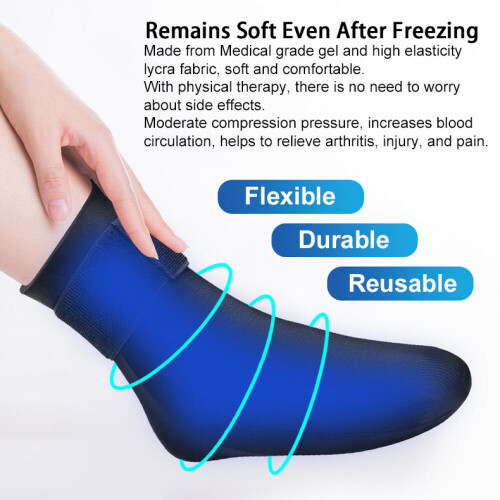 (Large Pack of 1)Achilles Tendonitis Ice Pack Wrap Reusable Gel Cold Therapy Sock 1