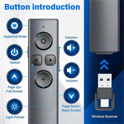 2-In-1 USB Type C Presentation Clicker, Rechargeable Wireless Presenter Remote, Clicker Compatible with PowerPoint Presentations 2