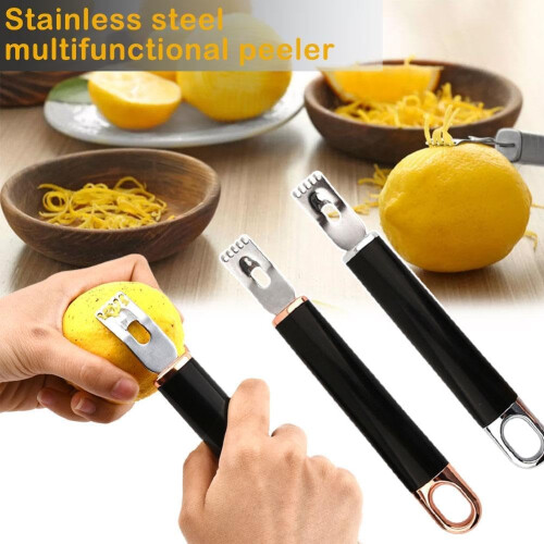 2 Pcs Stainless Steel Lemon Peeler with Hanging Loop Multifunctional Cocktail Tool 2
