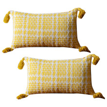 Clúdach Pillow Lumbar Maisiúil Nua-Aimseartha Só Boho, Dearadh Fite Geoiméadrach Dronuilleogach le Tassel, Fabraic Bhog Chompordach, Nádúrtha