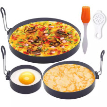 Pancake Ring Omelet Ring with Handle Round Egg Rings Molds 4-inch, 6-inch, 8-inch + 1 brush + 1 egg white separator - 5-piece set