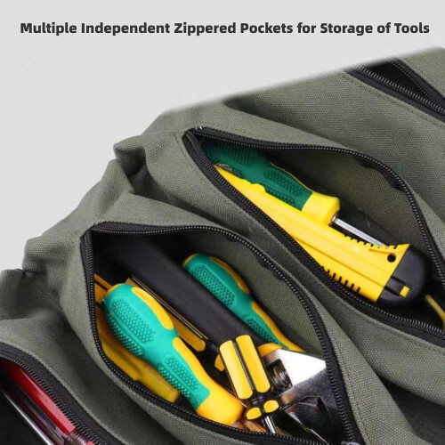 Working Tool Bag Roll Tool Roll Multi-Purpose Tool Roll Up Bag Wrench Roll Pouch Hanging Tool Zipper Carrier Tote 1