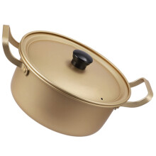Korean Ramen Pot with Lid Gold 16cm Double Handle Instant Noodle Stockpot Fast Heat Conduction