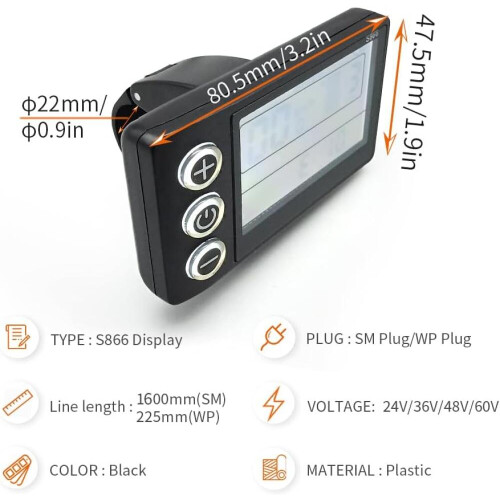 24V 36V 48V 60V Waterproof LCD Display S866 Controller Panel Dashboard Electric Bike Display for El 1