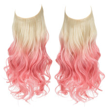 2Pcs Adjustable Headband Invisible Wire Hair Extensions Highlight Long Curly Synthetic Hairpiece For Women 613TPink The Best Gifts 2025 for Her