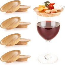 Reusable 4" Bamboo Wine Glass Charcuterie Toppers, 4 Pcs Set