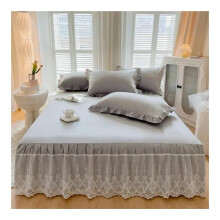 Silk fitted sheet, onepiece, hollowedout lace, nonslip, with straps, solid color, lace bed sheet (House, King 180 x 220 cm, 1 piece)