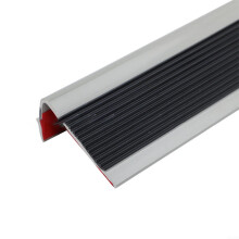 Rubber stair edging with traction for enhanced safety and quick installation (black).