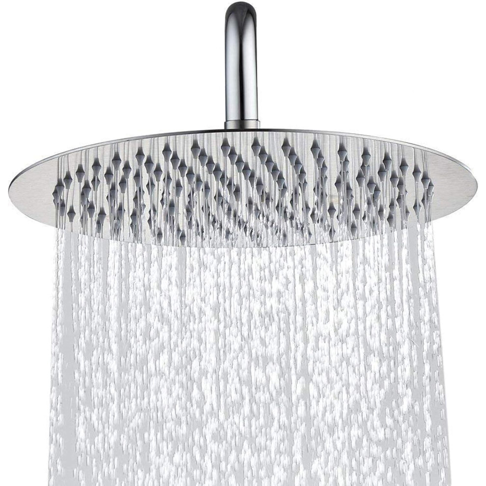 12" Stainless Steel Rain Shower Head, Polished Mirror Effect Finish, High Flow Coverage, Rotatable Ball Joint For Adjustable Angles, 11.8" Extension A 9466005946537