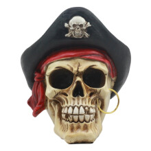Pirate Captain Marauder Plundering Skull with Hook Hat Skeleton Figure Statue