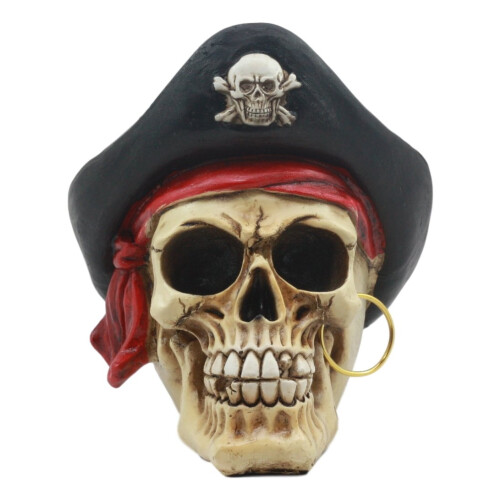 Pirate Captain Marauder Plundering Skull with Hook Hat Skeleton Figure Statue