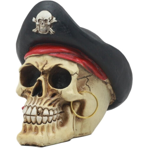Pirate Captain Marauder Plundering Skull with Hook Hat Skeleton Figure Statue 1