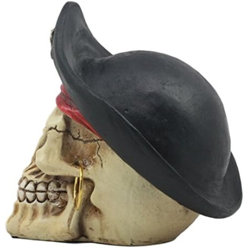 Pirate Captain Marauder Plundering Skull with Hook Hat Skeleton Figure Statue 2