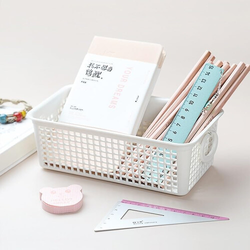 Weave Storage Basket Set Of 3 Plastic Rectangular Desktop Organizer Small Storage Trays 2